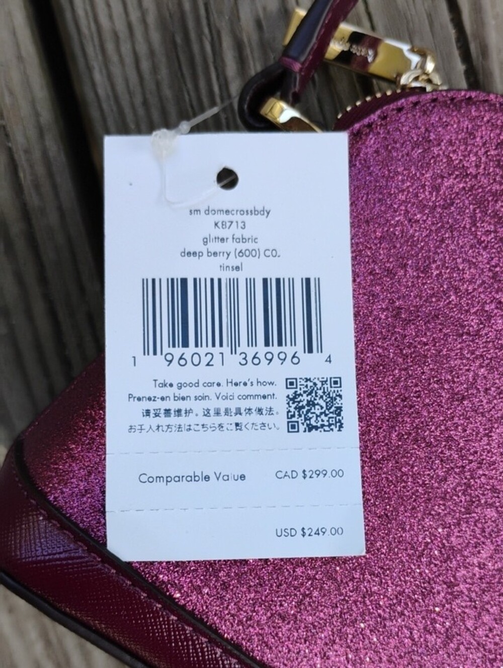 kate spade NWT $249 Deep Berry Glittery Fabric Tinsel Dome Crossbody Bag - Picture 3 of 11